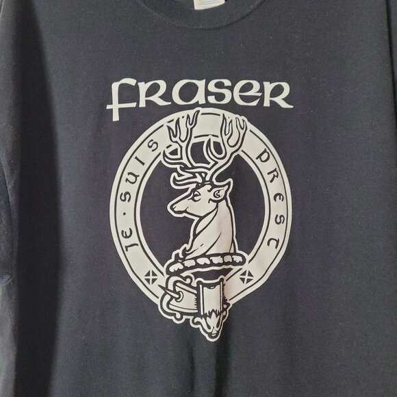 Fraser Clan Je Suis Prest Stag Crest Black T-Shirt 2XL Heavyweight Jerzees Cotto - Picture 2 of 8